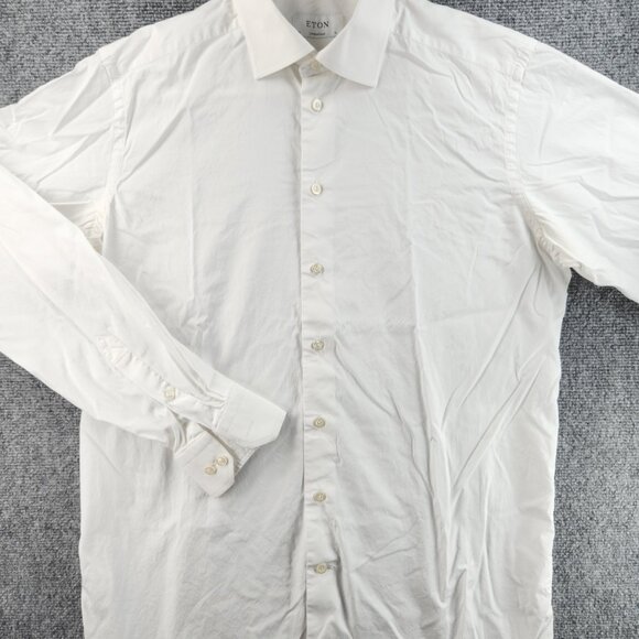 Eton Cotton Romania Contemporary 16 Poplin Convertible Cuff White Men Work Shirt - Picture 2 of 16